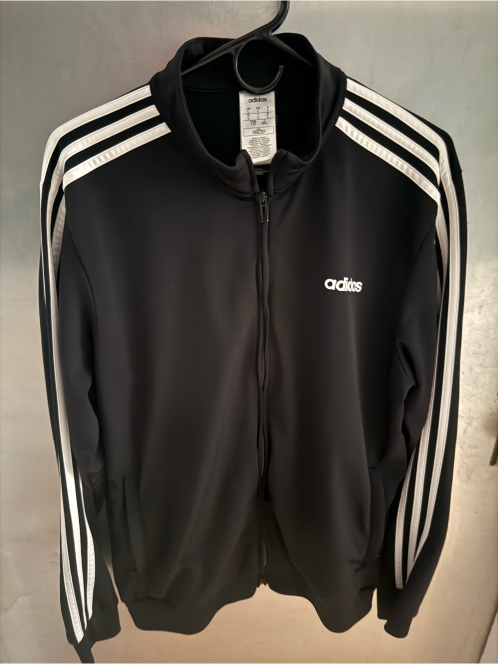 adidas Black Track Jacket with White Three-Stripe Detail